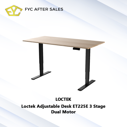 Loctek Adjustable Desk ET225E 3 Stage Dual Motor Hitam Kaki+Papan Meja (140x70x2.5cm)