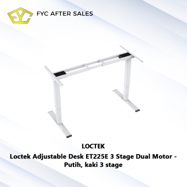 Loctek Adjustable Desk ET225E 3 Stage Dual Motor - Putih, kaki 3 stage