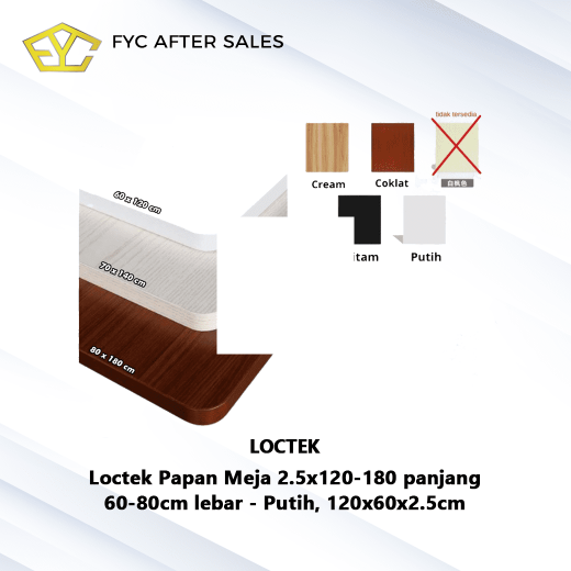 Loctek Papan Meja 2.5x120-180 panjang 60-80cm lebarr