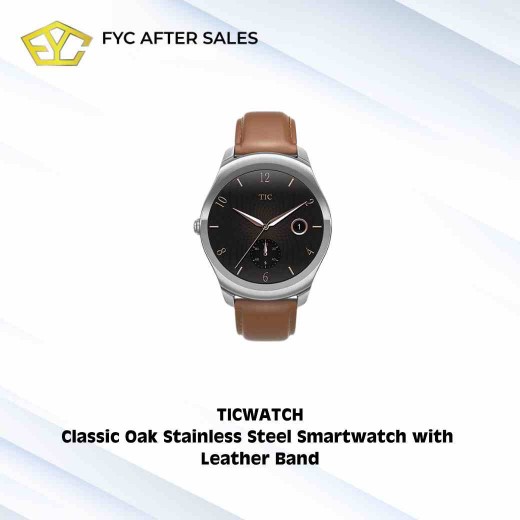 Ticwatch Classic Oak Stainless Steel Smartwatch with Leather Band